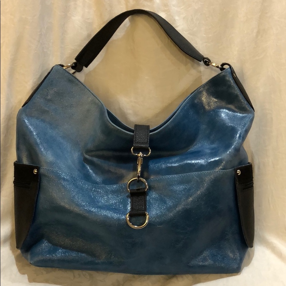 Cleo and Patel Blue Chromed Leather Bag
